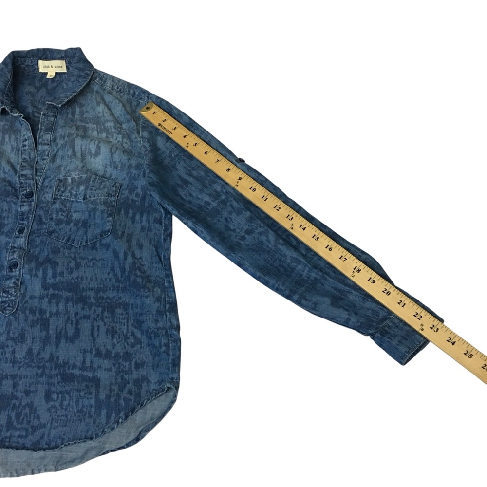 Cloth & Stone Blue Tencel Roll Tab 3/4 Button Pullover Shirt - Women’s XS - Picture 7 of 14